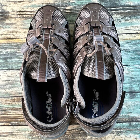 Orthofeet Verona Fisherman Sandals Womens 9W Pewter Faux Leather Comfort Casual - Picture 4 of 10